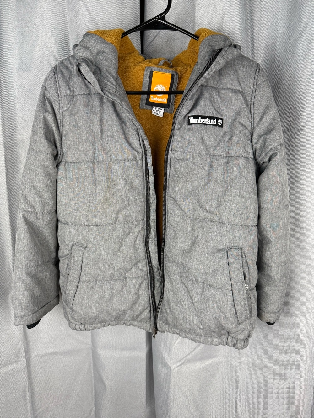 Timberland Gray Hooded Puffer Jacket – Youth M 10/12